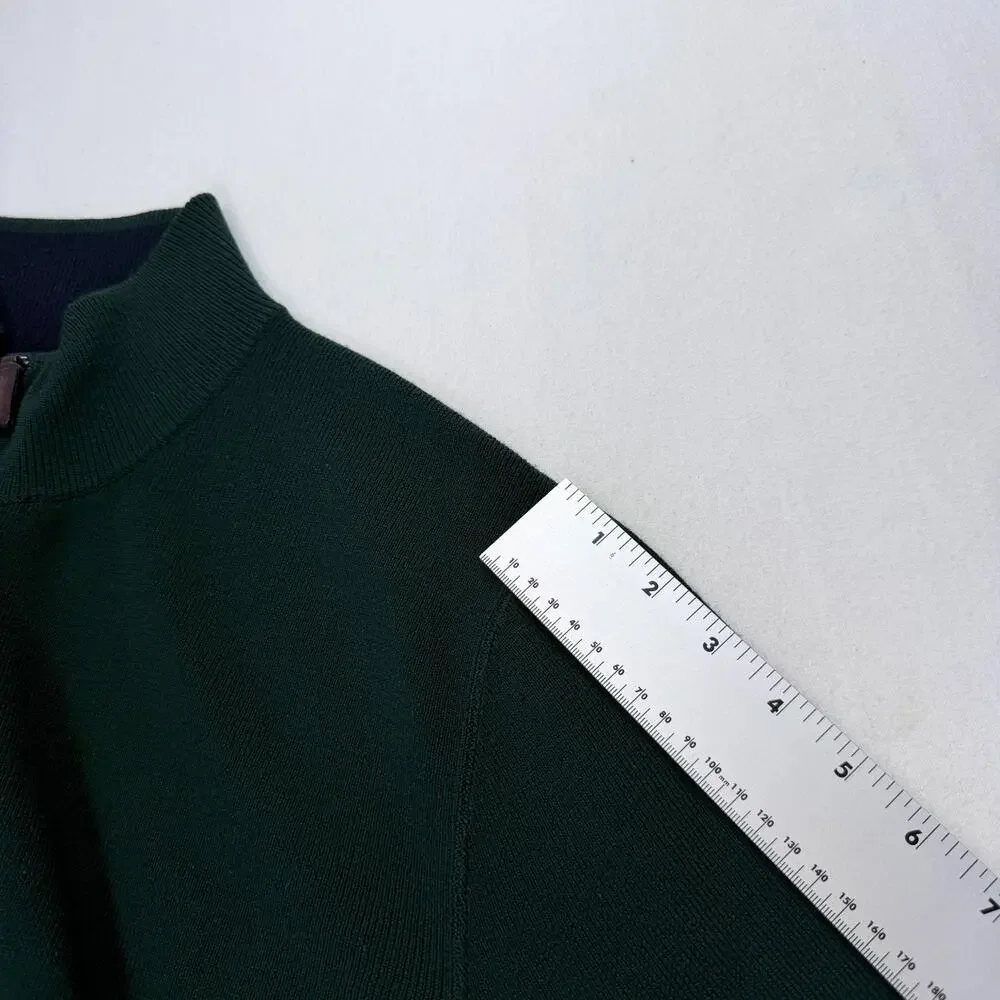 Polo Ralph Lauren Mens Large 100% Merino Wool 2 Way Full Zip Sweater Dark Green